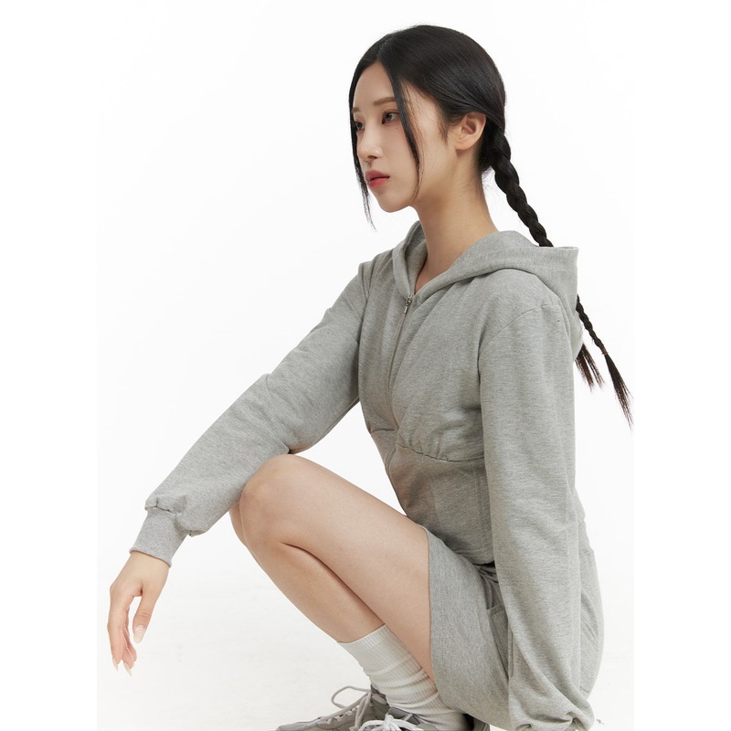 Crop Zip Up Sweat Hoodie CF415 Gray S/M