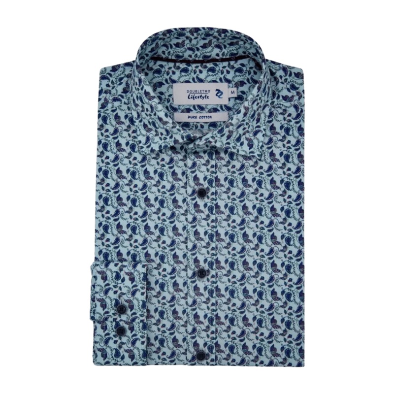 Double Two Small Paisley Shirt Sky 2 X-Large