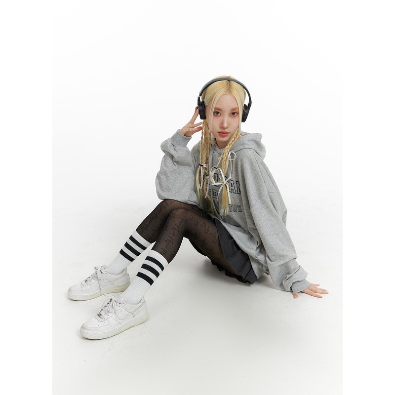 Graphic Lettering Oversized Hoodie IF408 Gray M/L