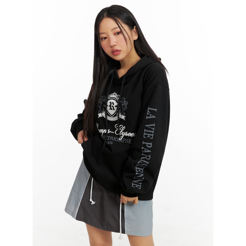 Oversized Graphic Hoodie CF414 Black S/M