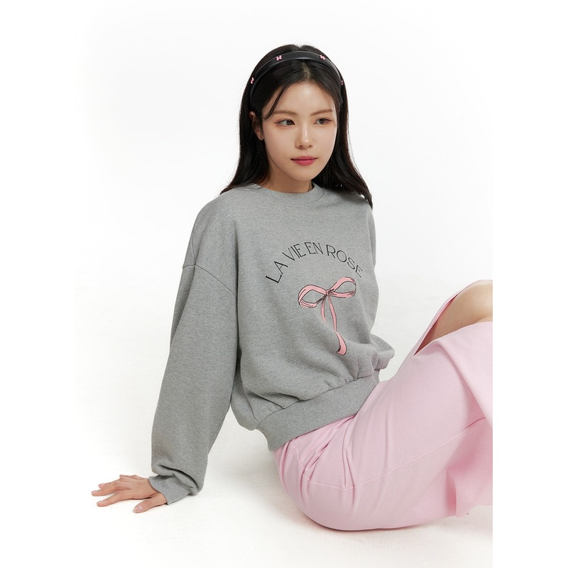 Ribbon Graphic Sweatshirt OF414 Gray S/M