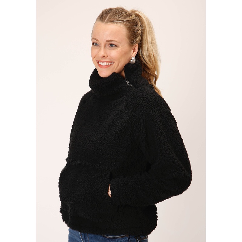 Womens Black Polar Fleece Pullover XS