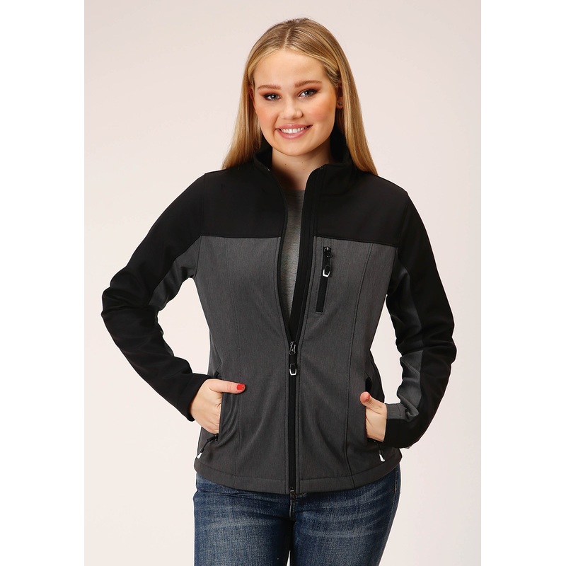 Womens Grey Black Combo Soft Shell Tech Jacket XS