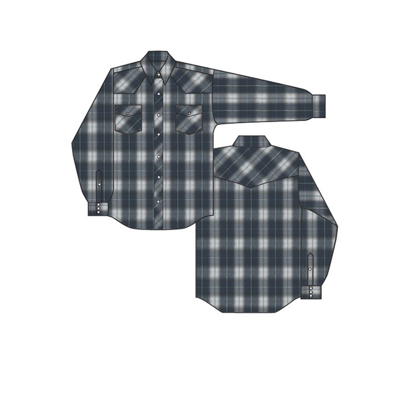 Womens Long Sleeve Snap Navy Grey Ltblue Lg Scale Plaid Western Shirt XS