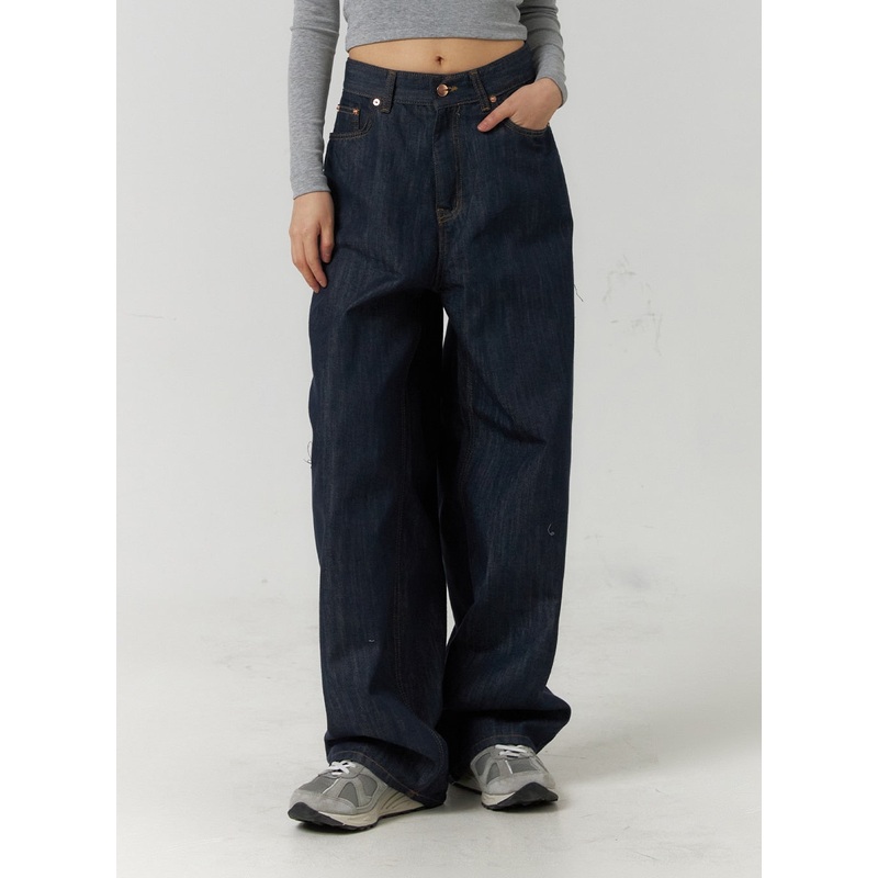 Back Button Wide Leg Jeans CF407 Blue S