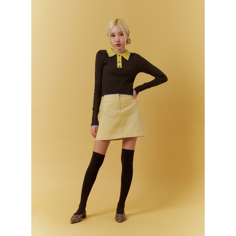 Basic Cotton Mini Skirt IF408 Light yellow S