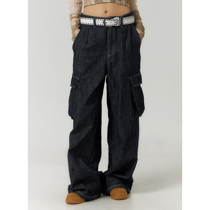 Denim Cargo Wide Leg Jeans CF407 Dark blue M