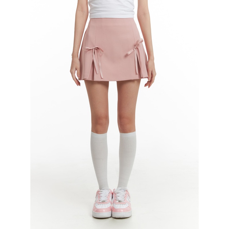 Ribbon Pleated Mini Skirt IF408 Light pink S/M