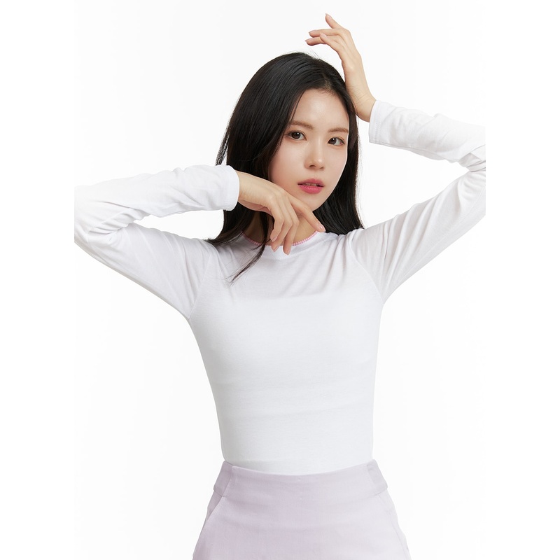 Slim Fit Basic Long Sleeve Tee OF408 White S/M