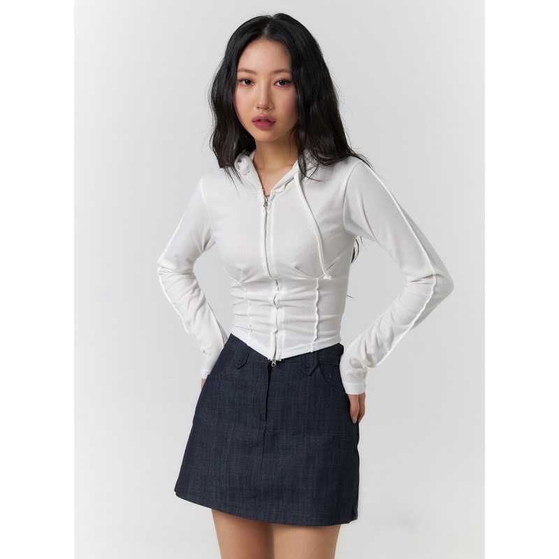 Slim Fit Zip-Up Crop Hoodie CF405 White S/M