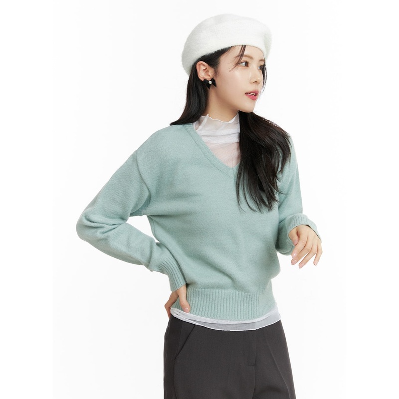 V-Neck Knit Sweater OF408 Mint S/M