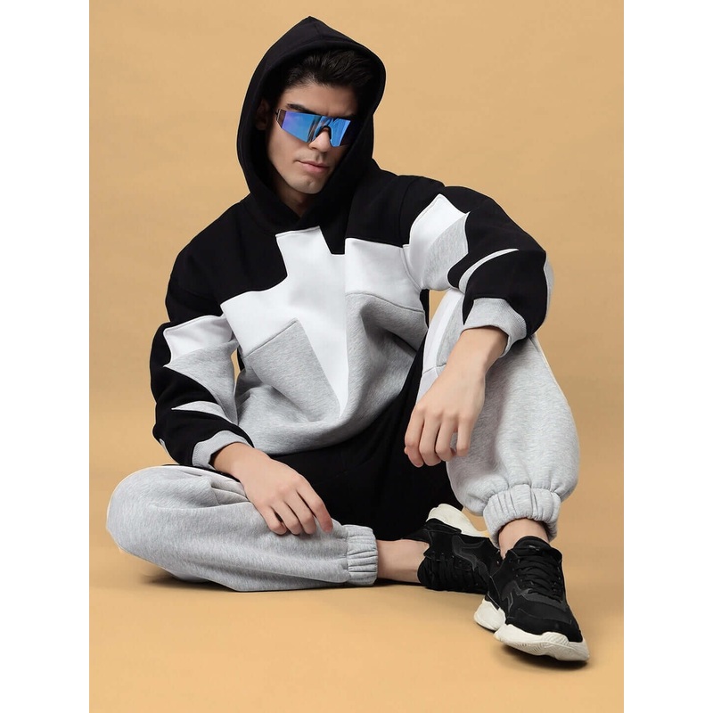 WD SWORD FLEECE COLORBLOCK CO-ORD BLACK GREY XS