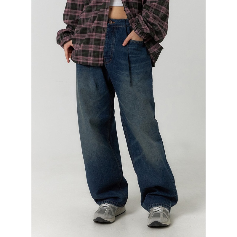 Wide Leg Washed Denim Jeans CF407 Blue S