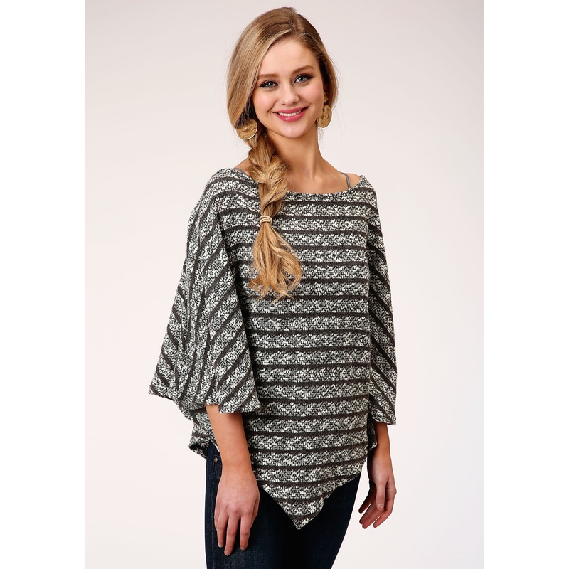 Womens Black And White Stripe Open Knit Poncho Sweater XS