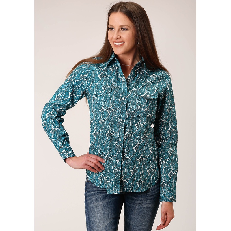 Womens Long Sleeve Snap Upstream Paisley Western Shirt XS