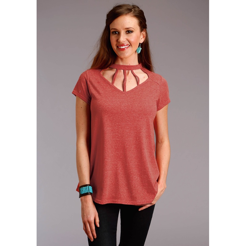 Womens Red Solid Short Sleeve Knit Top XS
