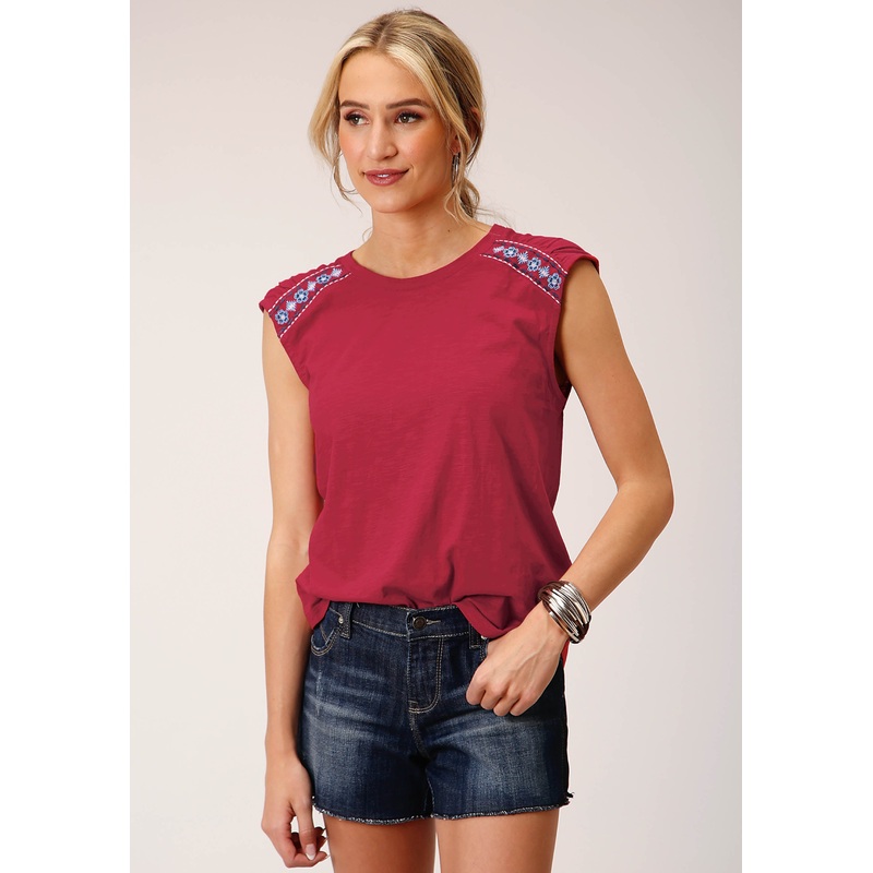 Womens Sleeveless Knit Raspberry Slub Jersey Tshirt Top XS