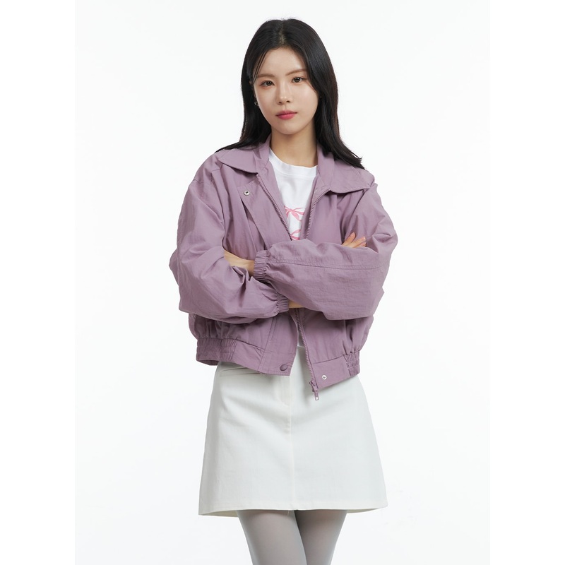 Zip-Up Crop Bomber Jacket OF408 Purple S/M