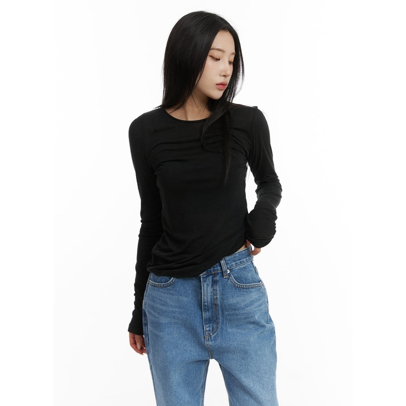 Basic Round Neck Slim Fit Top CJ431 Black S/M
