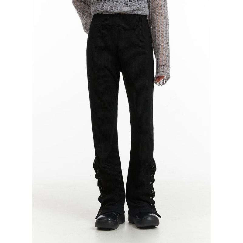 Button Detail Bootcut Denim CF401 Black S/M