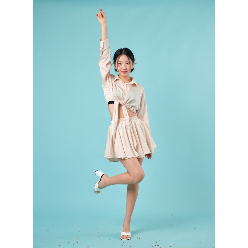 Flowy Flare Bandeau Mini Skirt IJ430 Light beige S/M