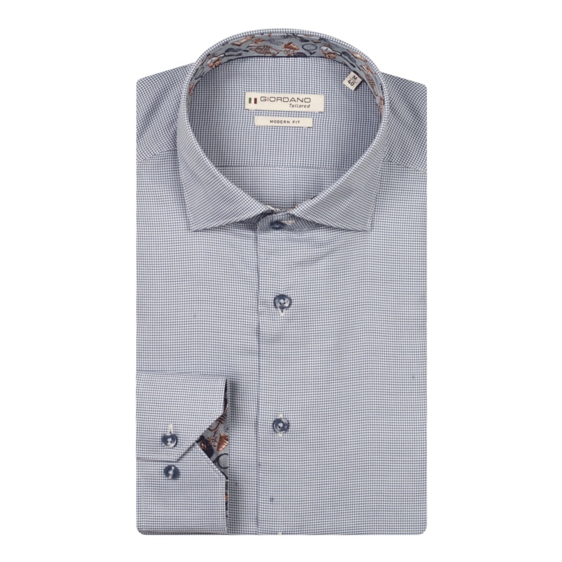 Giordano Long Sleeve Check Shirt With Trim Blue Small