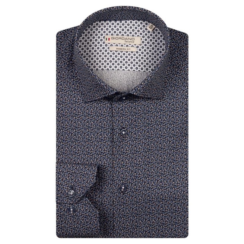 Giordano Long Sleeve Micro Flower Print Shirt Navy Medium