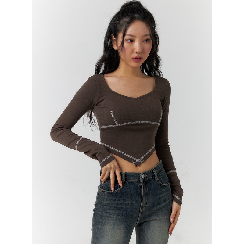 Long Sleeve Crop Top CF401 Dark brown S/M