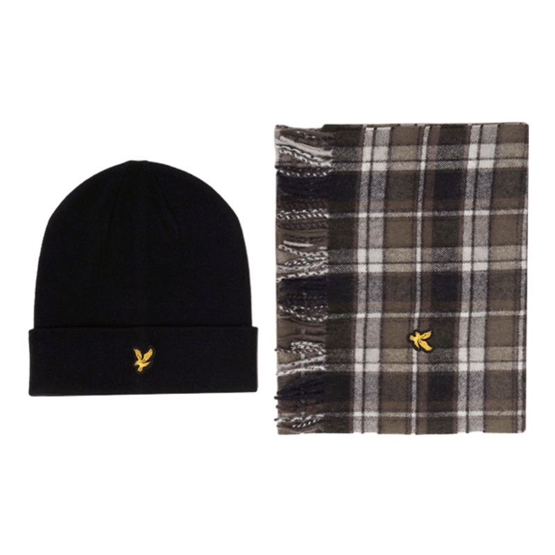 Lyle & Scott Lambswool Blend Scarf & Beanie Set Blue Night One Size
