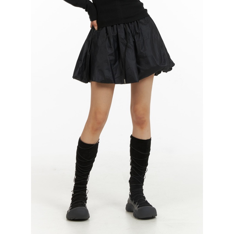 Nylon Balloon Mini Skirt CJ431 Black S/M