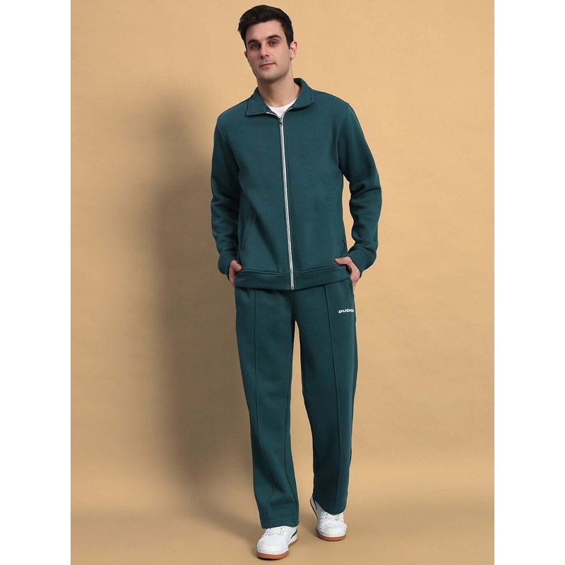 SHAGGY ZIPPER FLEECE CO-ORD SET TEAL GREEN XS
