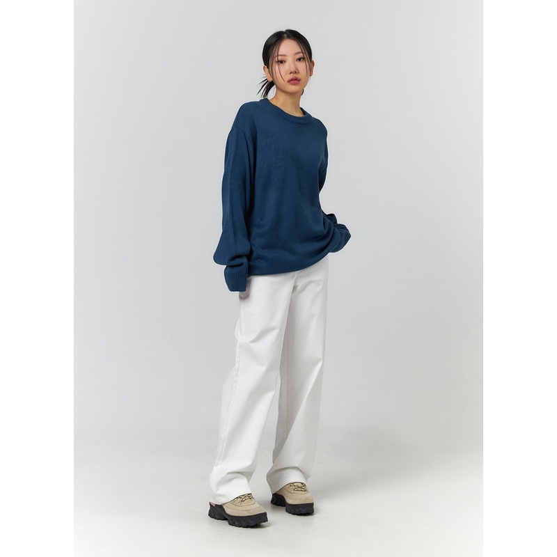 Solid Cotton Straight Pants CF401 White S