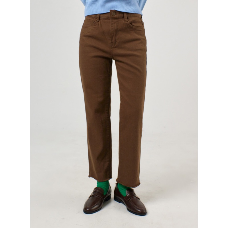 Straight Leg Cotton Pants OF405 Dark brown S