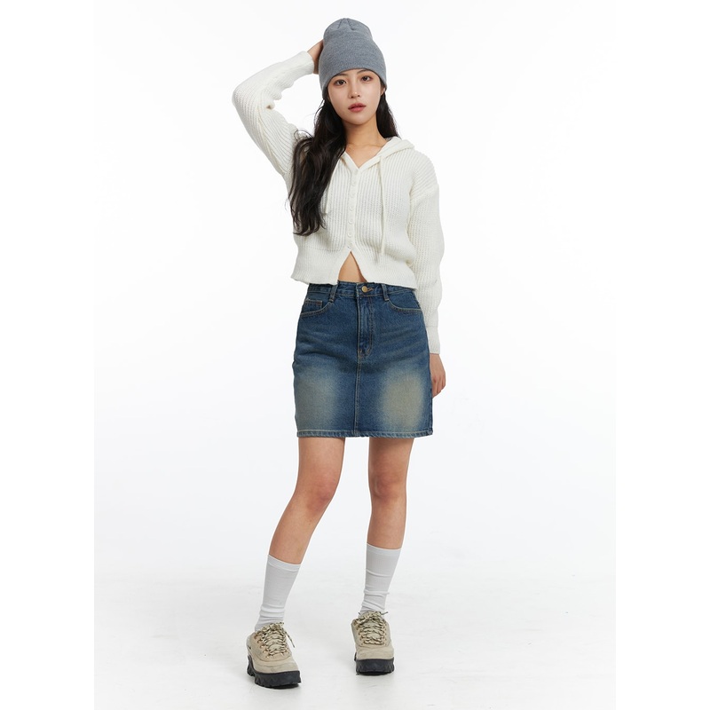 Washed Mini Denim Skirt OJ431 Blue S