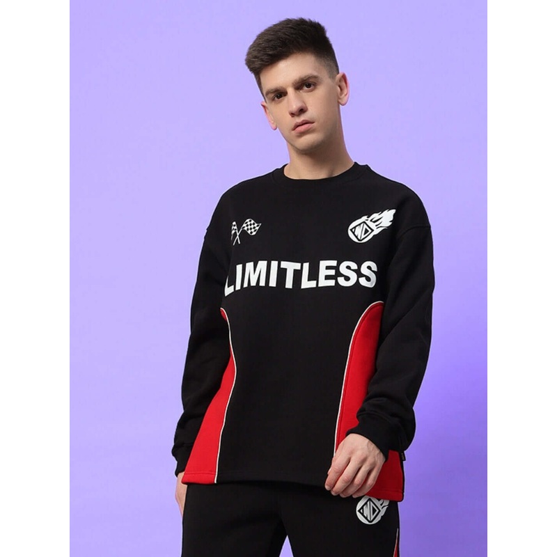 WD FIREBALL FLEECE COLORBLOCK SWEATSHIRT BLACK RED S