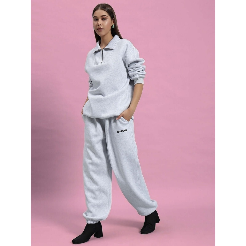 WOMEN BONAFIDE FLEECE CO-ORD MELANGE GREY XS