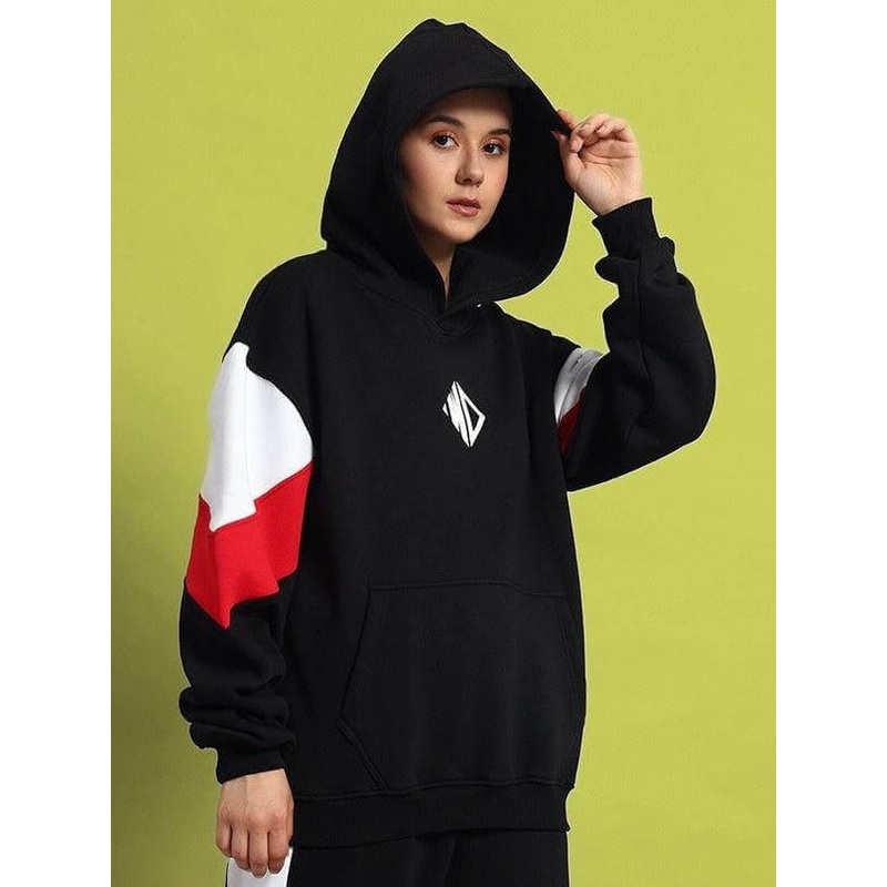 WOMEN BRIO FLEECE COLORBLOCK HOODIE BLACK S