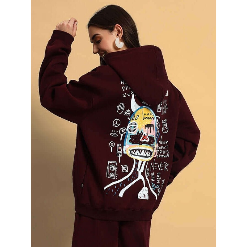 WOMEN JUMBLED FLEECE CO-ORD WINE S