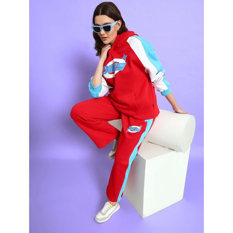 WOMEN TRUNKIT FLEECE COLORBLOCK CO-ORD RED S