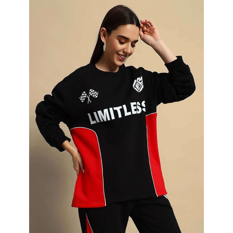 WOMEN WD FIREBALL COLORBLOCK SWEATSHIRT BLACK RED S