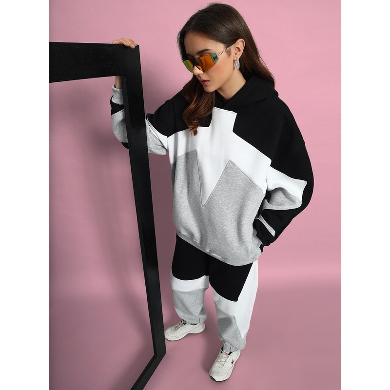 WOMEN WD SWORD FLEECE COLORBLOCK CO-ORD BLACK GREY S