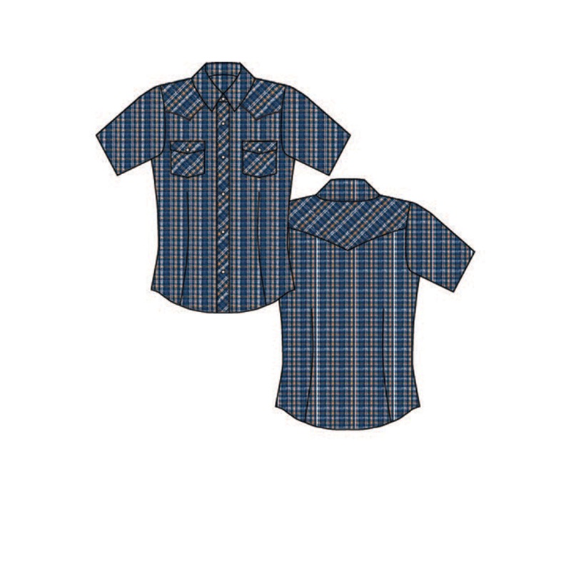 Womens Short Sleeve Snap Blue White Butterscotch Small Scale Western Shirt XS