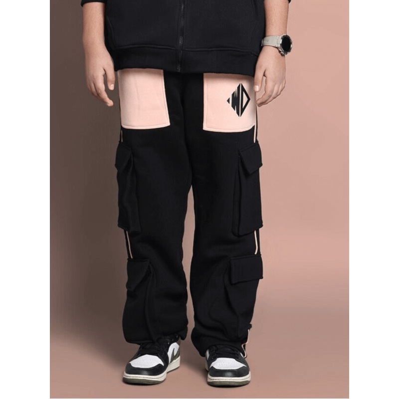 ANGEL WINGS FLEECE JOGGER FOR BOYS & GIRLS BLACK BEIGE 1-2 YRS