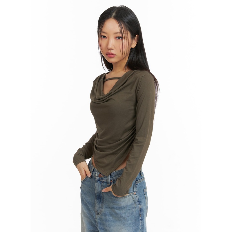 Asymmetrical Draped Crop Top CJ426 Dark green S/M