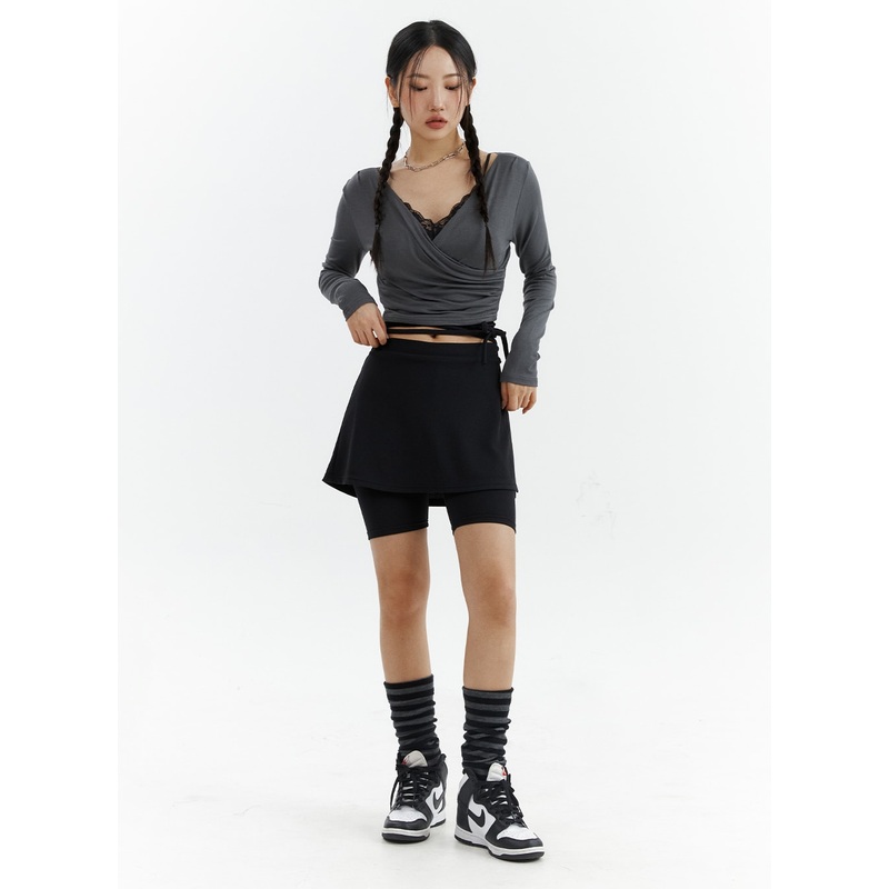 Basic Layered Leggings Shorts CJ424 Black S/M