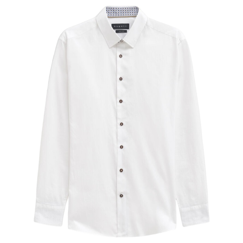 Bugatti Long Sleeve Plain Shirt With Trim White Small