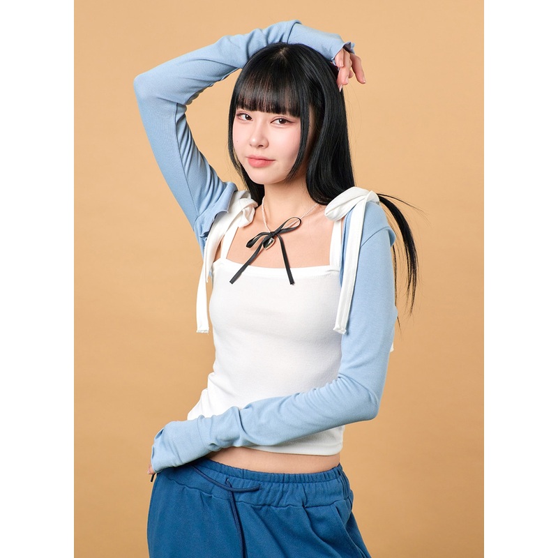 Collarless Long Sleeve Shrug IJ430 Light blue S/M