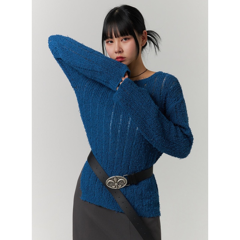 Cozy Knitted Long Sleeve Round Neck Top CJ419 Blue S/M