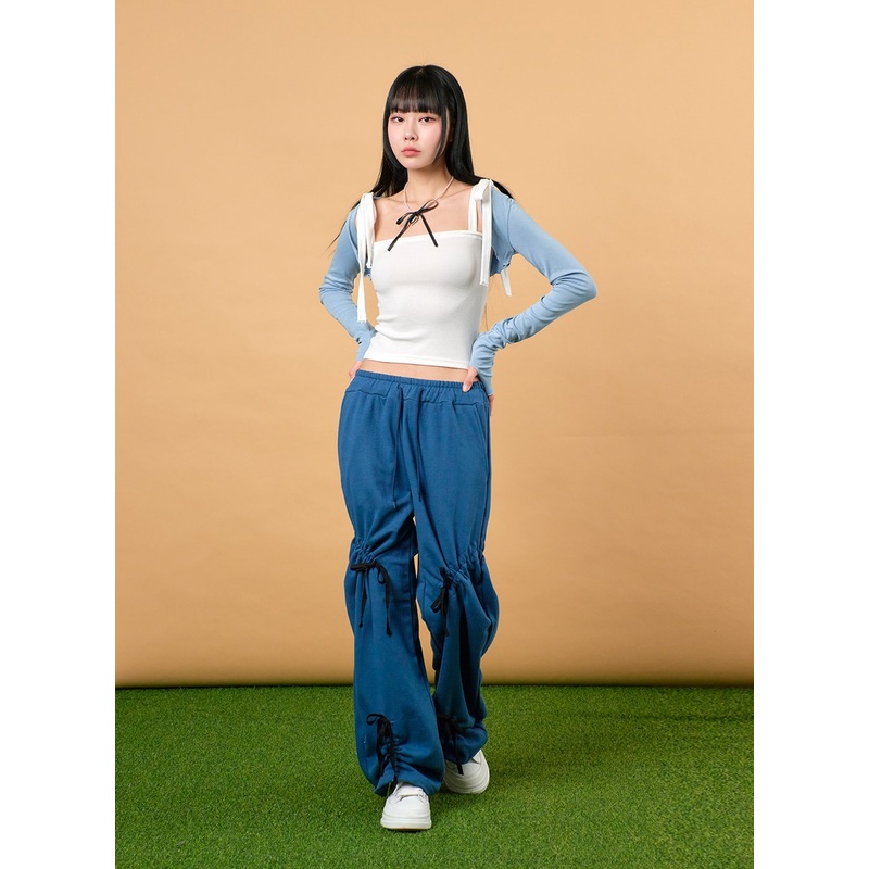 Drawstring Ribbon Detail Sweatpants IJ430 Blue S/M