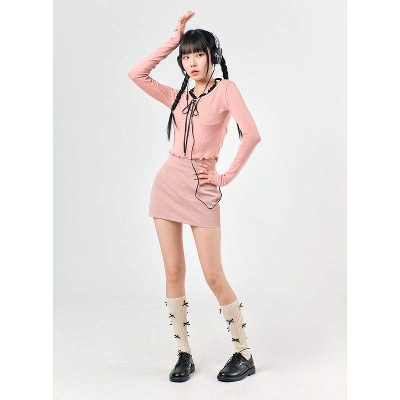 Faux Leather Mini Skirt IJ430 Pink S